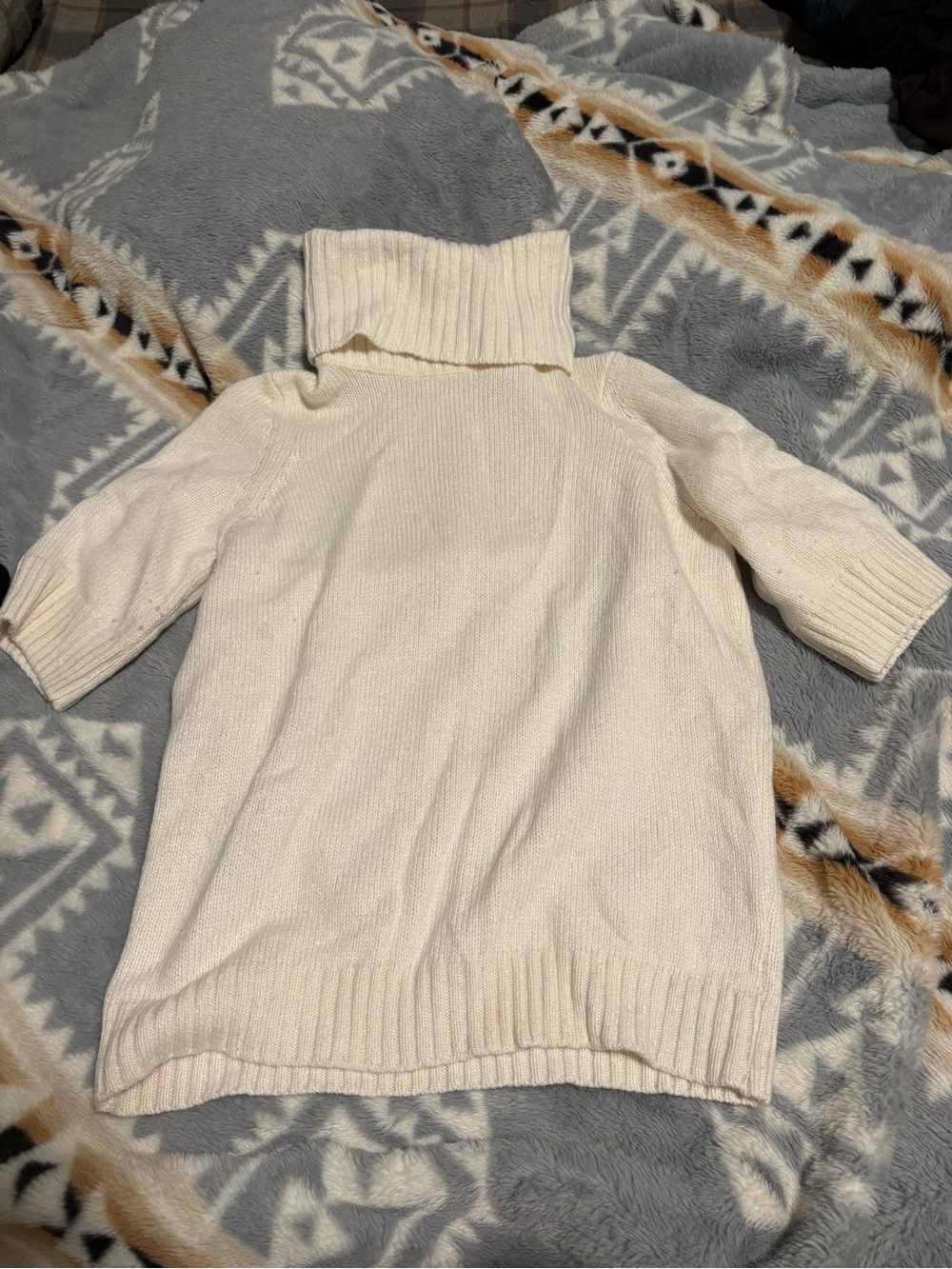 Anthropologie Cream Short-Sleeve Turtleneck Sweater